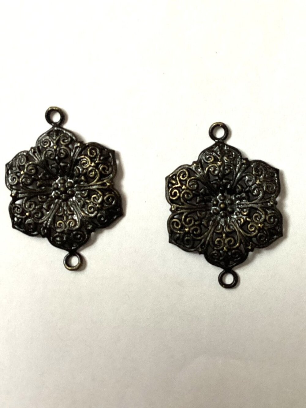 Pair Of Floral Metal Filigree Necklace Connectors Pendants Jewelry Making